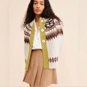 Anthropologie White and Green Cardigan